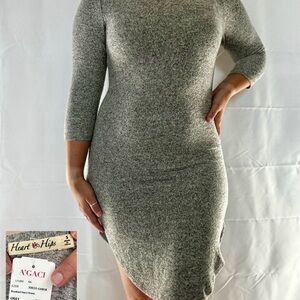 Heart Hips Black and Gray Bodycon Dress 3/4 Sleeve Crew Neck